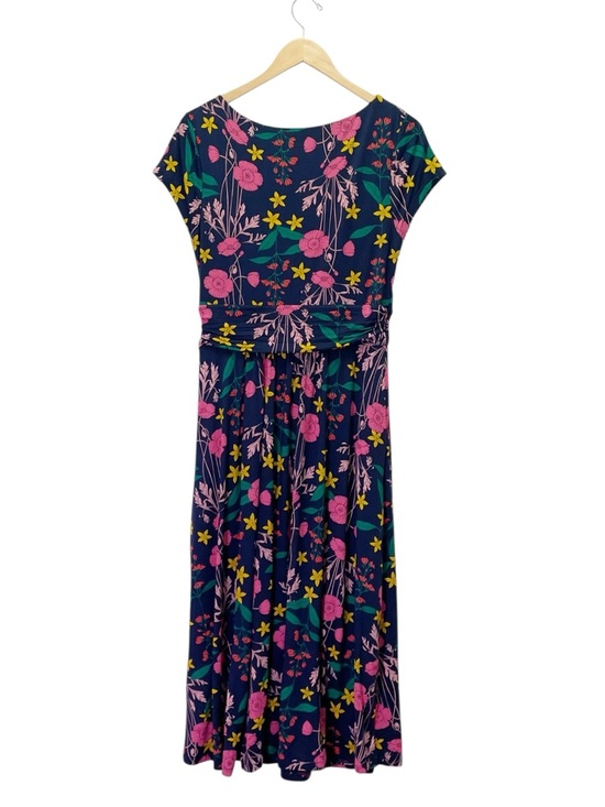 Boden Amelie Jersey Dress Floral Navy Pink Ruched Waist Midi UK12 US Size 8 - Picture 3 of 12